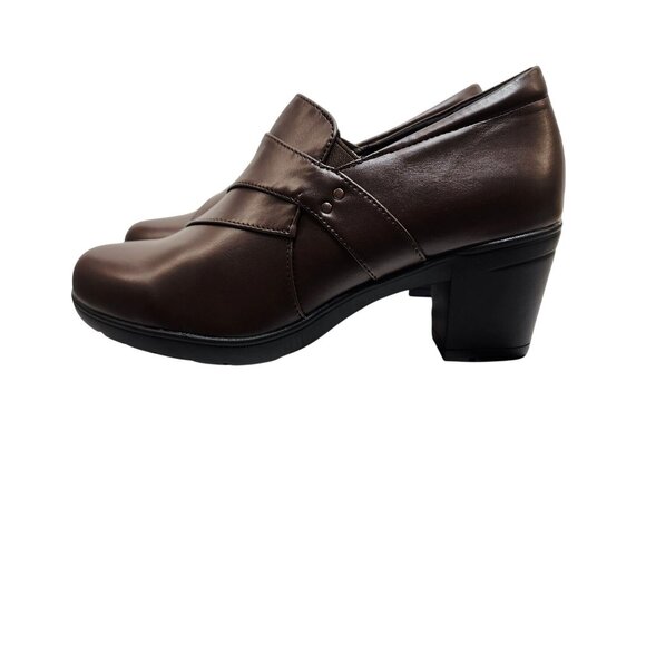 Centro Point Womens Brown Block Heel Loafers Size 8.5 Leather Slip-On - Picture 4 of 13